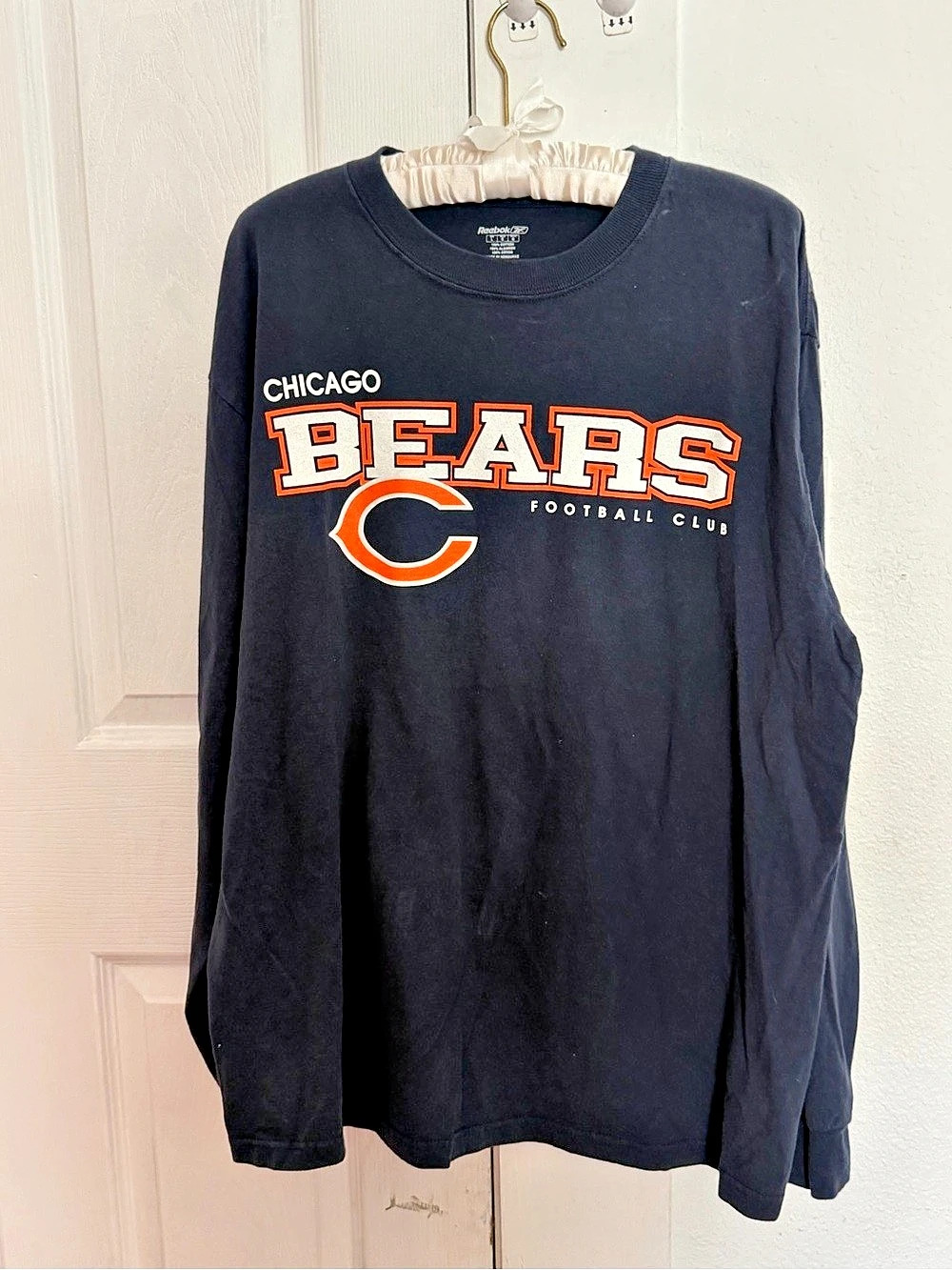 Reebok Chicago Bears Football Club long sleeve tee Black Orange Long Sleeve Size